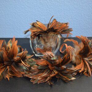 Feather Ornaments, Dyed, with Woven Leather Hangers, Set of Four - Rare